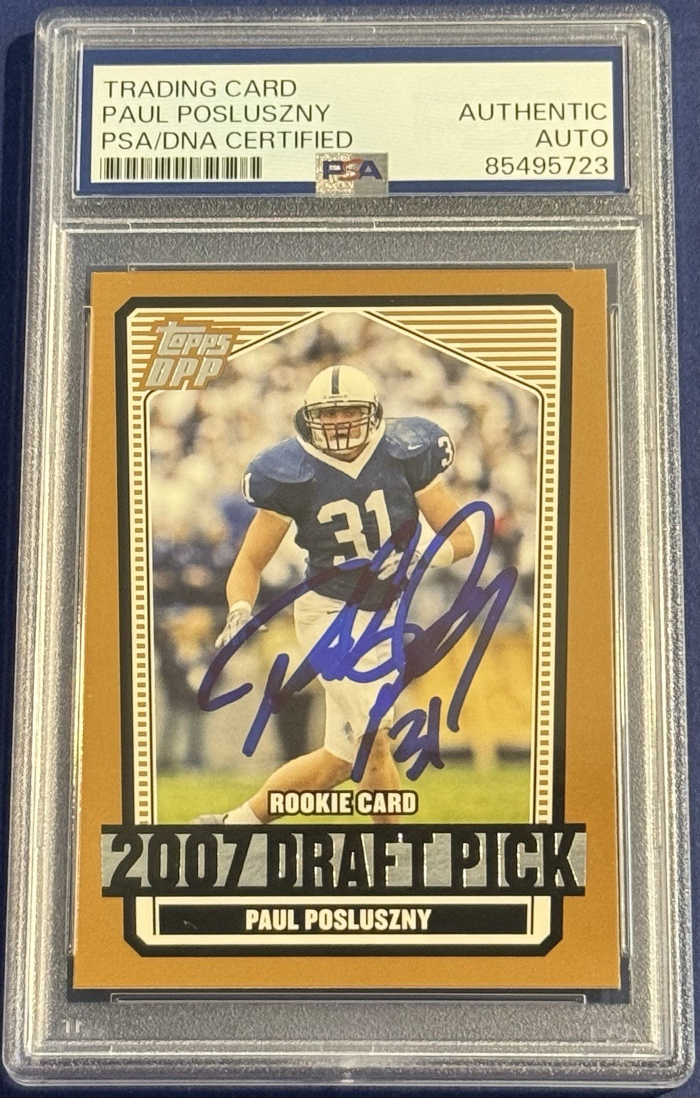 Paul Posluszny Signed 2007 Topps DDP Rookie Card Penn State PSA/DNA Slabbed