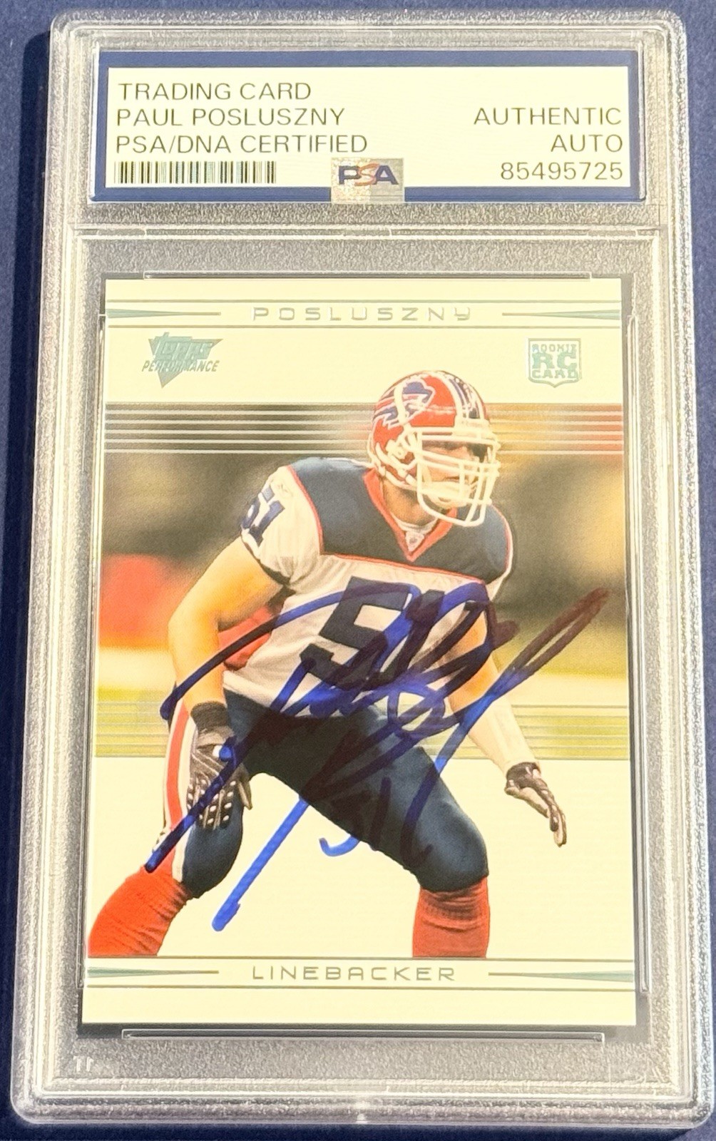 Paul Posluszny Signed 2007 Topps Performance Rookie Card Penn State PSA/DNA Slab