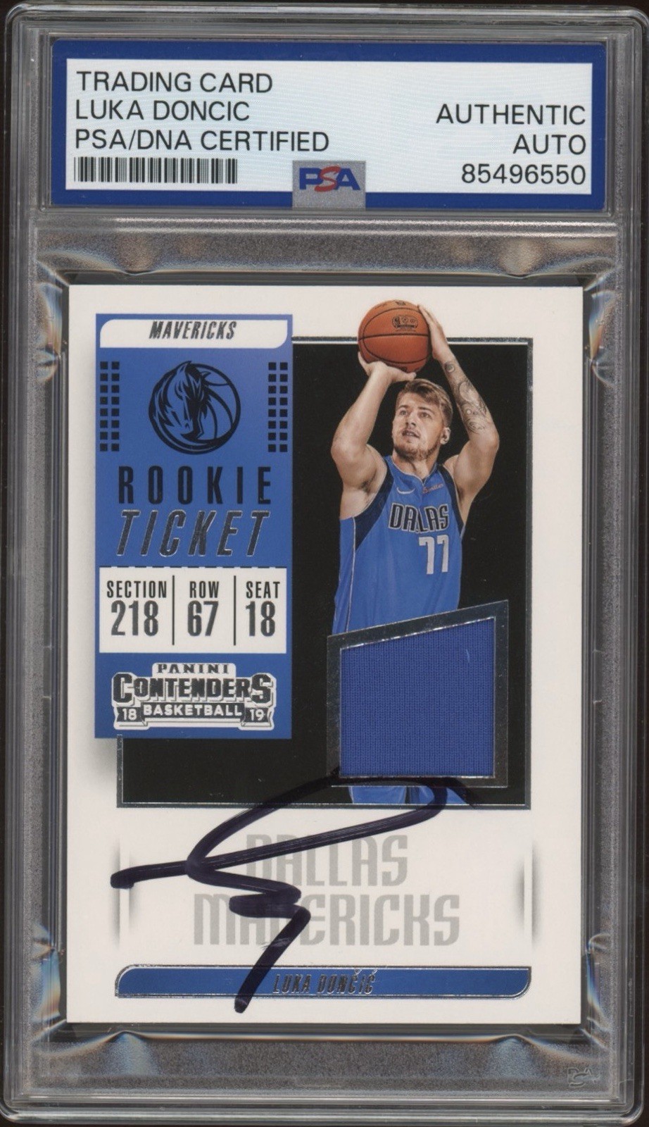 2018 Panini Contenders Luka Doncic Signed Rookie Ticket Swatches RPA PSA AUTO RC