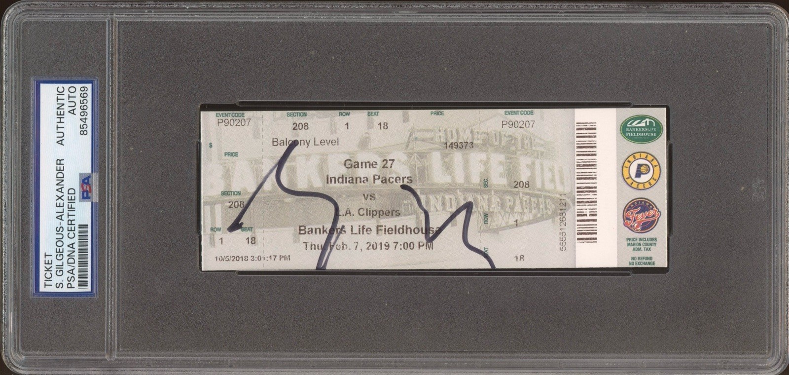 Shai Gilgeous-Alexander Signed Rookie Season Ticket Stub 2/7/2019 PSA/DNA AUTO