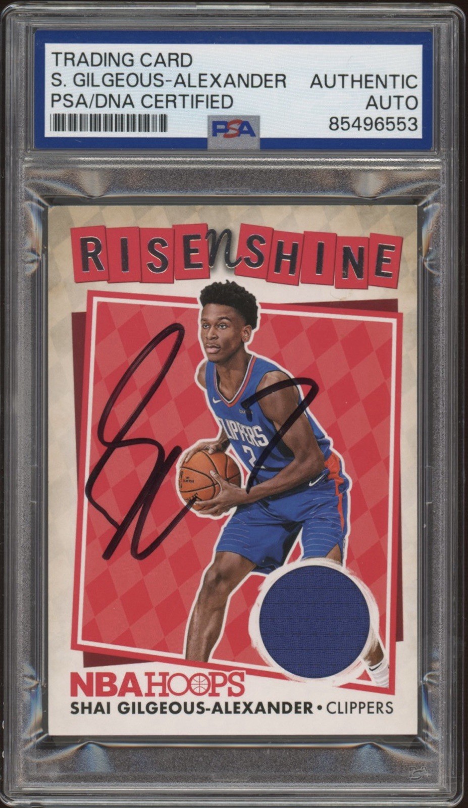 2018 Panini NBA Hoops Shai Gilgeous-Alexander Rookie Rise N Shine Relic PSA AUTO