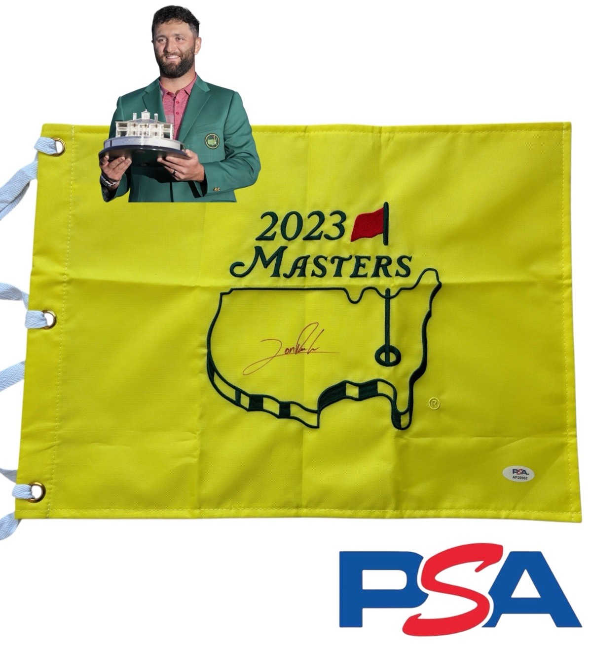 Jon Rahm Signed 2023 Masters Champion Flag PSA AUTO Augusta National Golf Club