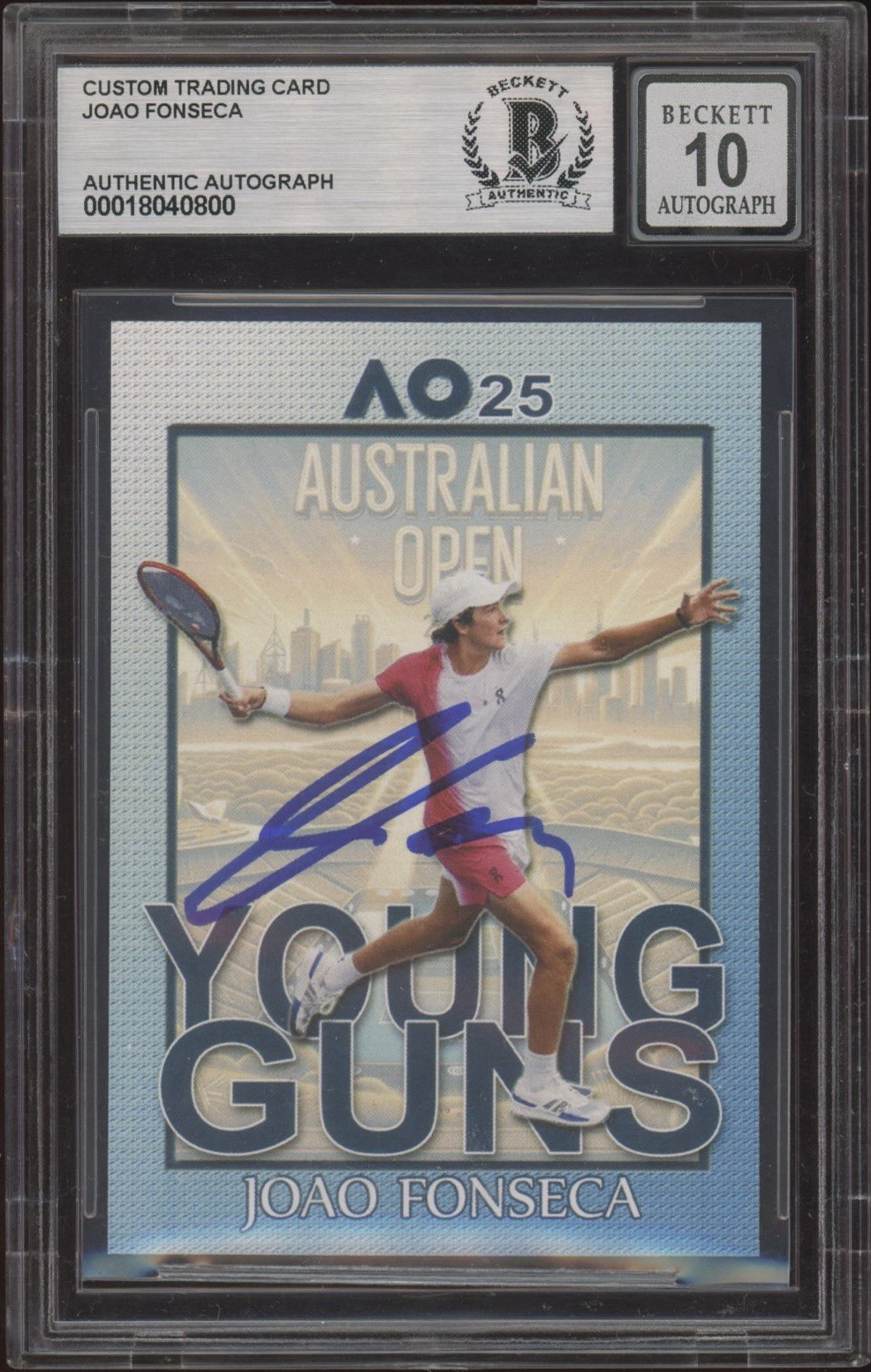 2025 Pro Net Joao Fonseca Signed Australian Open Rookie /10 BECKETT BAS AUTO 10