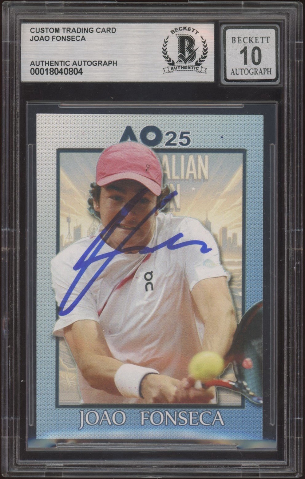 2025 Pro Net Joao Fonseca Signed Australian Open Rookie /10 BECKETT BAS AUTO 10