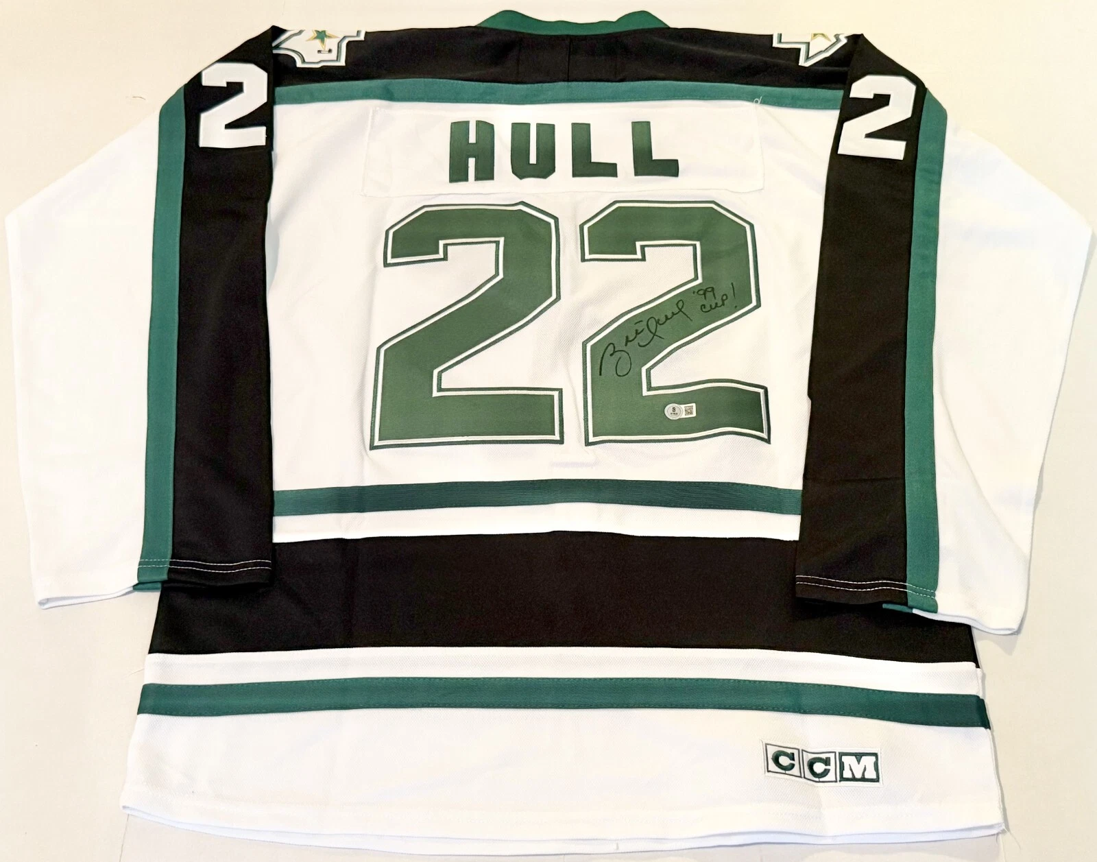 Brett Hull signed Dallas Stars jersey W/ 99 Cup Inscription 2 Beckett Witnessed