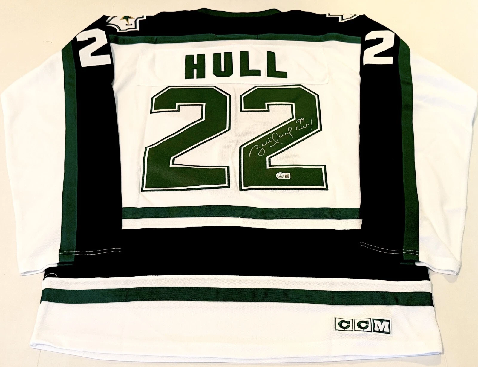 Brett Hull signed Dallas Stars jersey W/ 99 Cup Inscription 3 Beckett Witnessed