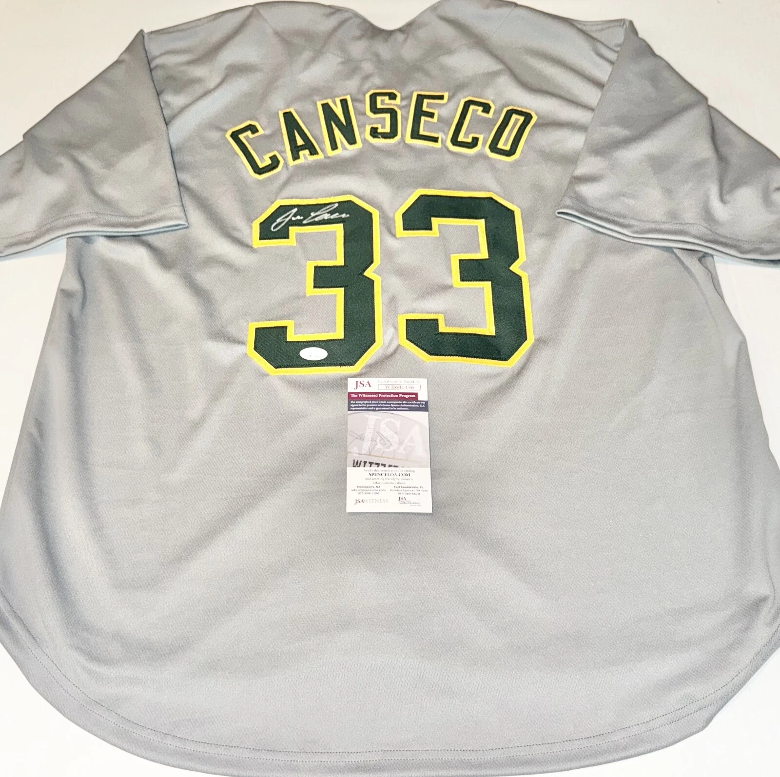 Jose Canseco signed Oakland A's Custom jersey autographed JSA Witnessed