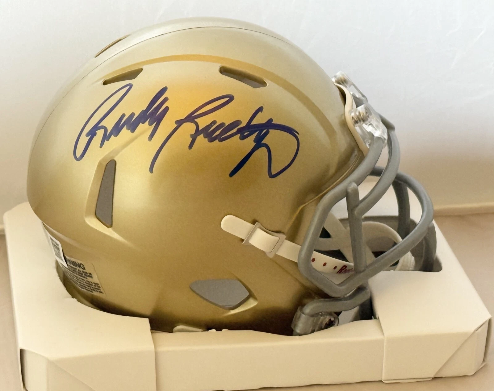 Rudy Ruettiger signed Notre Dame Fighting Irish mini helmet Beckett Witnessed