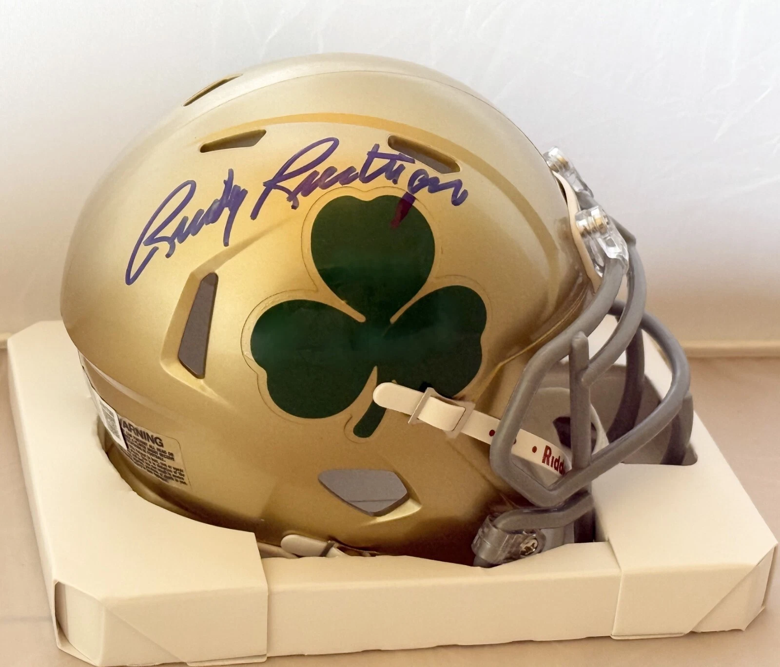 Rudy Ruettiger signed Notre Dame Irish Shamrock mini helmet Beckett Witnessed