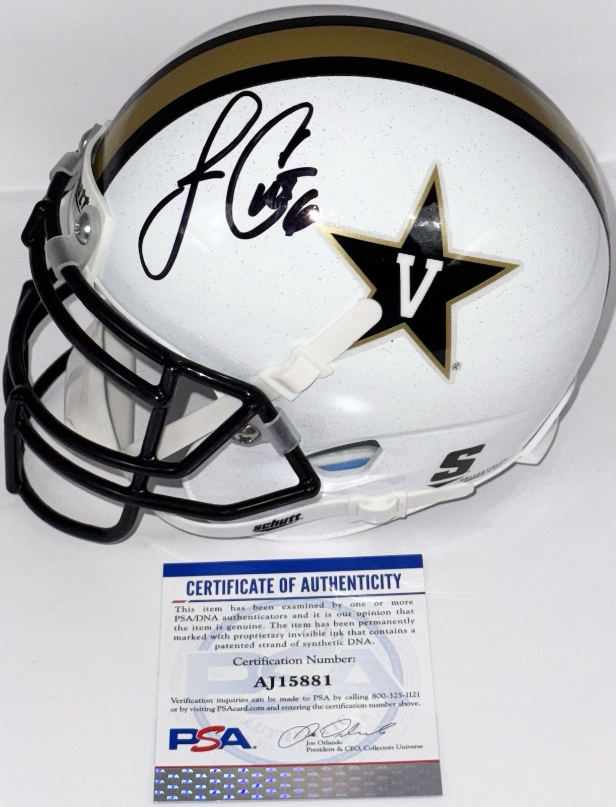 Jay Cutler Signed Autographed Vanderbilt Commodores Mini Helmet PSA/DNA COA