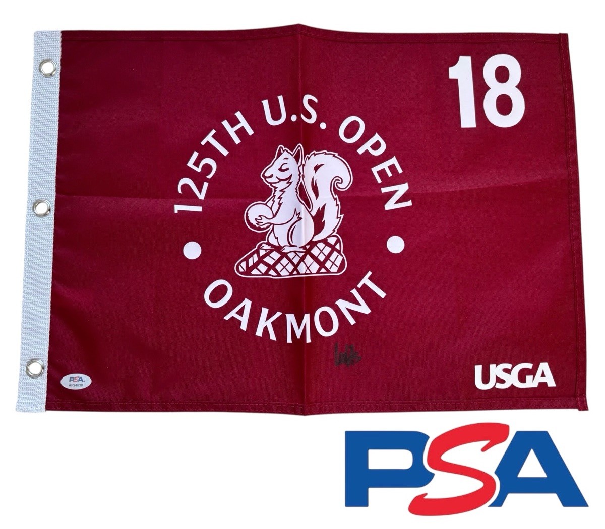 Ludvig Aberg Signed 2025 125th US OPEN CHAMPIONSHIP Golf Flag OAKMONT AUTO PSA