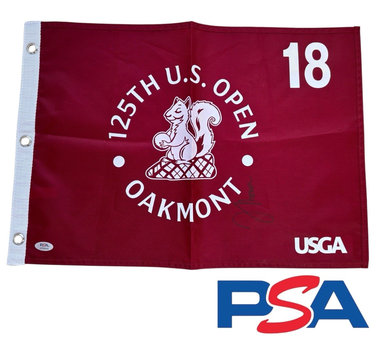 Justin Thomas Signed 2025 125th US OPEN CHAMPIONSHIP Golf Flag OAKMONT AUTO PSA