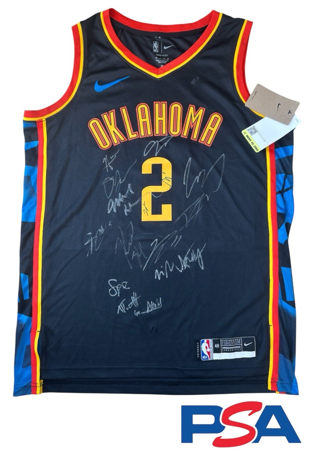 2024-2025 Oklahoma City Thunder Signed Team Jersey SHAI JDUB DORT NBA FINALS PSA