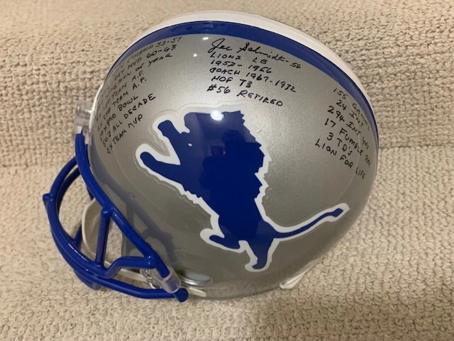 JOE SCHMIDT HAND SIGNED DETROIT LIONS FULL SIZE HELMET   19 INSCRIPTIONS     JSA