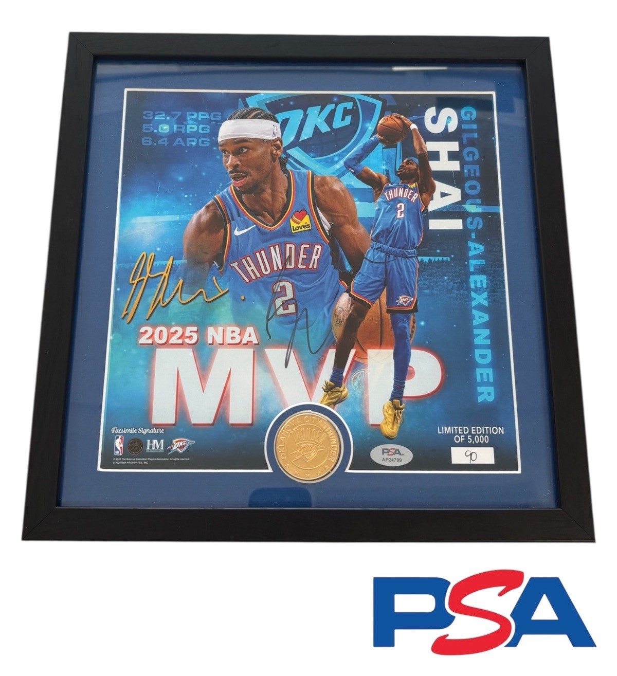 Shai Gilgeous-Alexander Signed 2025 NBA MVP Signed Framed LE /5000 Photo PSA OKC