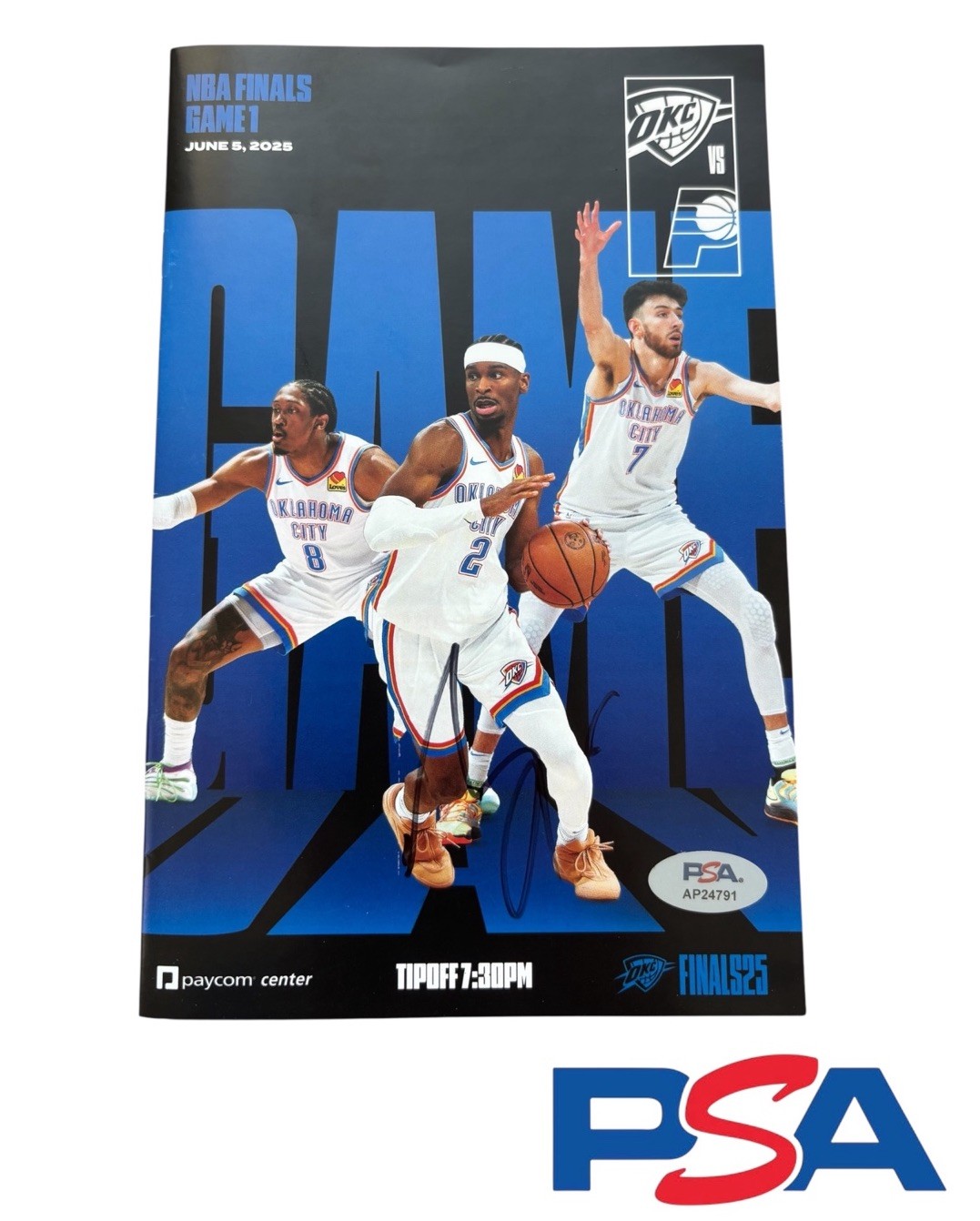 Shai Gilgeous-Alexander Signed 2025 NBA FINALS Debut Game 1 Program PSA AUTO OKC