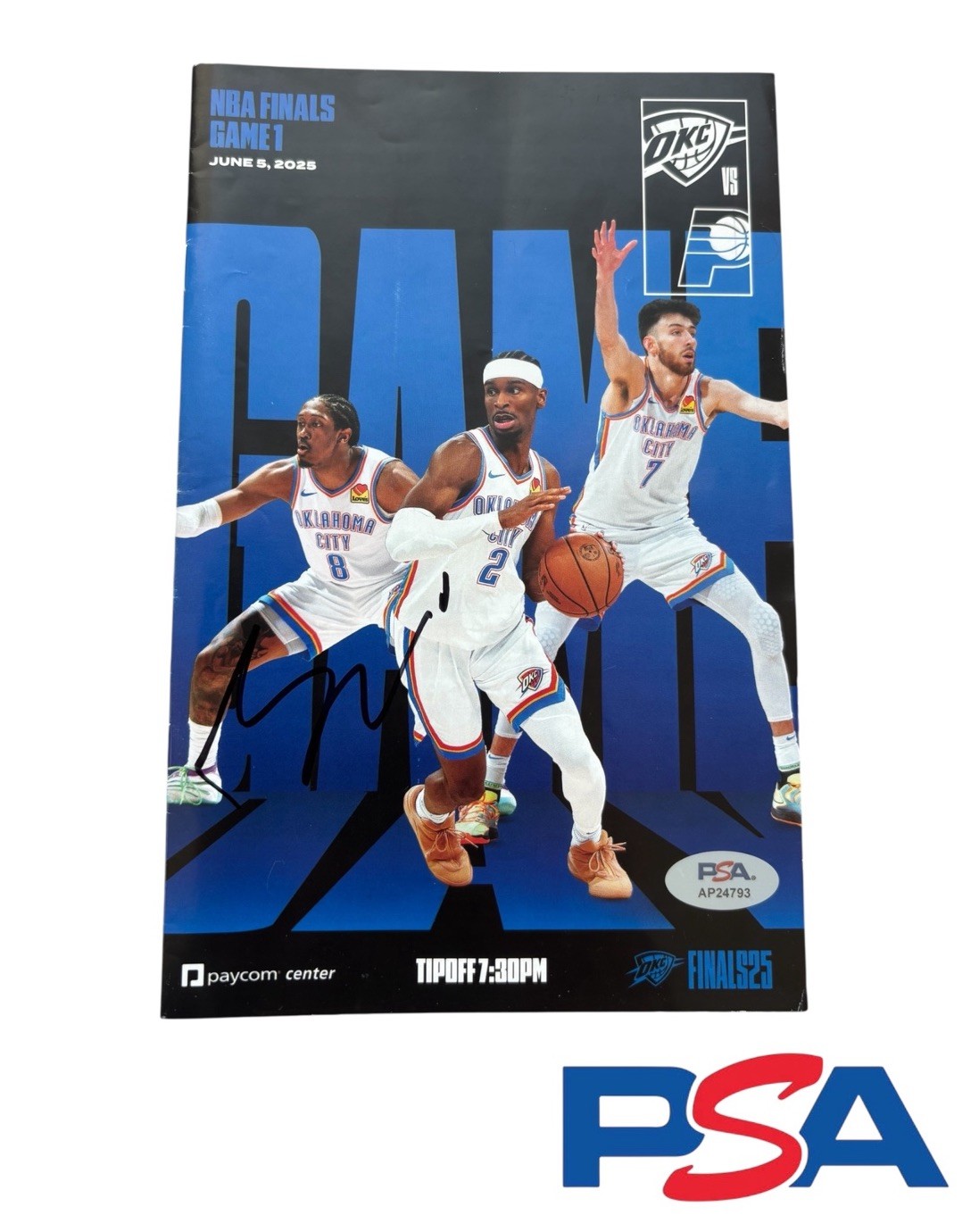 Shai Gilgeous-Alexander Signed 2025 NBA FINALS Debut Game 1 Program PSA AUTO OKC