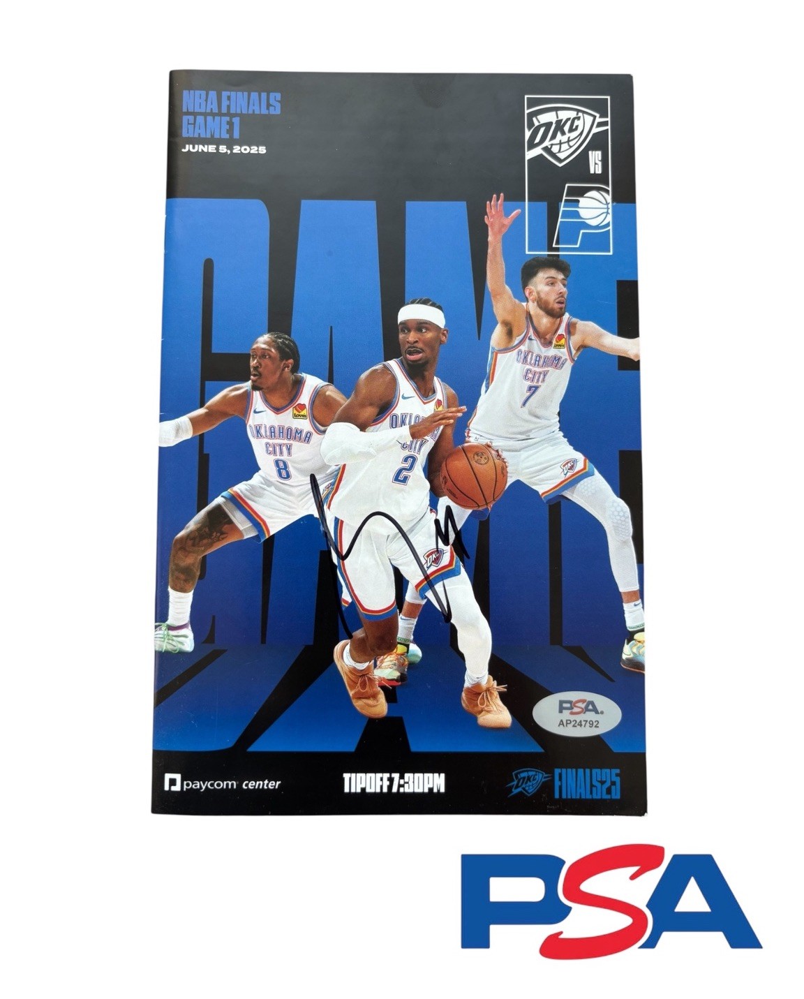 Shai Gilgeous-Alexander Signed 2025 NBA FINALS Debut Game 1 Program PSA AUTO OKC