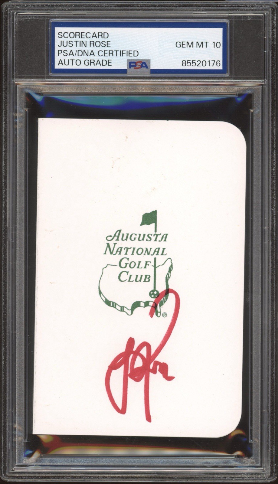Justin Rose Signed Masters Golf Scorecard PSA GEM MINT 10 AUTO Augusta National