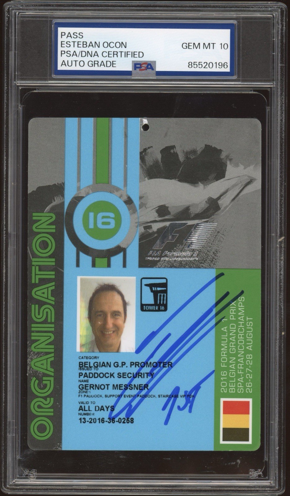 Esteban Ocon Signed 2016 Belgian Grand Prix F1 DEBUT Ticket PSA GEM MT 10 AUTO