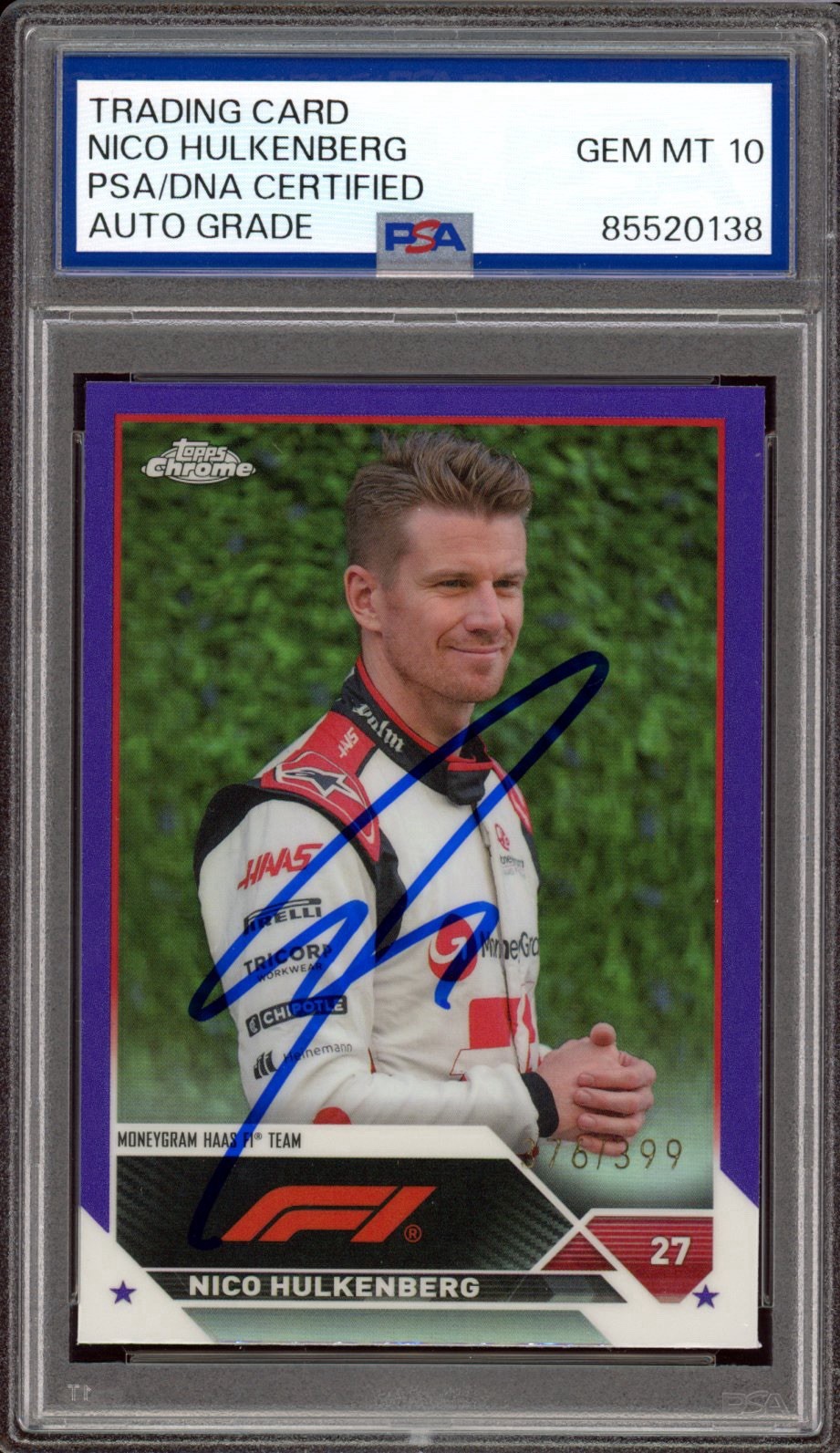 2023 Topps Chrome F1 #47 Nico Hulkenberg Purple Refractor /399 PSA GEM 10 AUTO