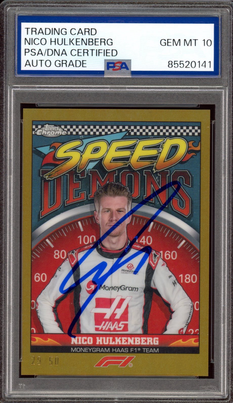 2023 Topps Chrome F1 Nico Hulkenberg Gold Speed Demons /50 PSA GEM MT 10 AUTO