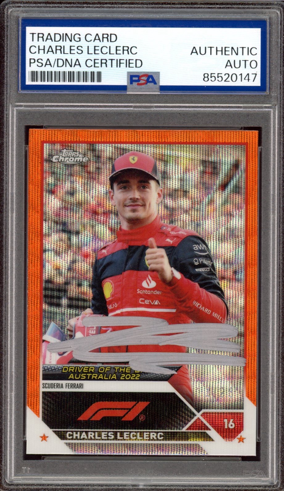 2023 Topps Chrome F1 #168 Charles Leclerc Orange Wave Refractor /25 PSA AUTO