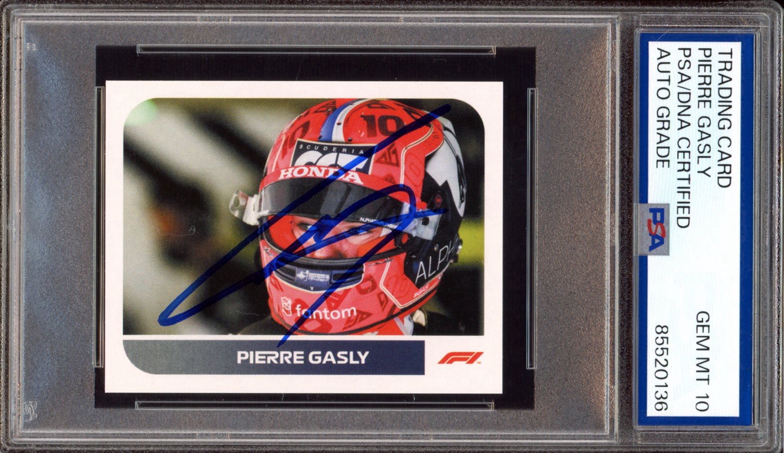2021 Topps F1 Stickers #143 Pierre Gasly Signed Rookie Card PSA GEM MT 10 AUTO