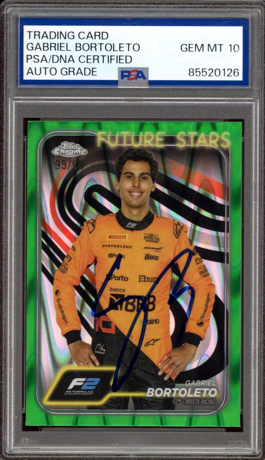 2024 Topps Chrome F1 #28 Gabriel Bortoleto Green Wave RC /99 PSA GEM MT 10 AUTO