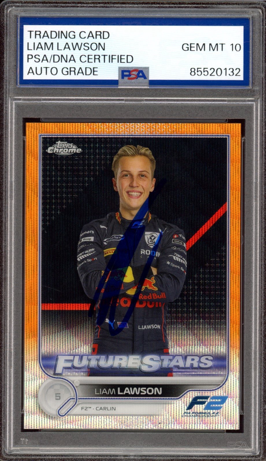 2022 Topps Chrome F1 #81 Liam Lawson Orange Wave Rookie /25 PSA GEM MT 10 AUTO