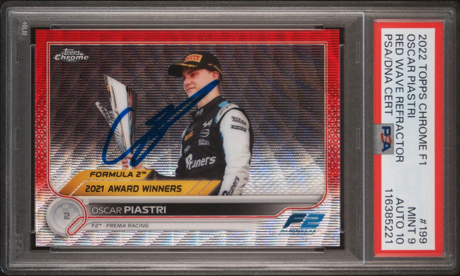 2022 Topps Chrome F1 #199 Oscar Piastri Rookie Red Wave Auto /5 PSA MINT 9/10 RC