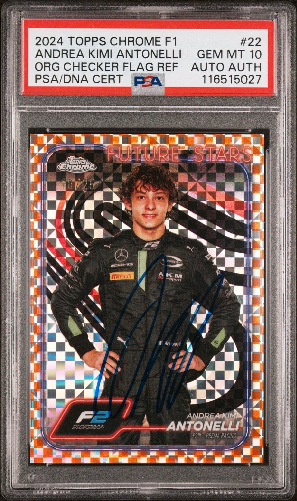 2024 Topps Chrome F1 #22 Andrea Kimi Antonelli Orange Auto /25 PSA GEM MT 10 RC