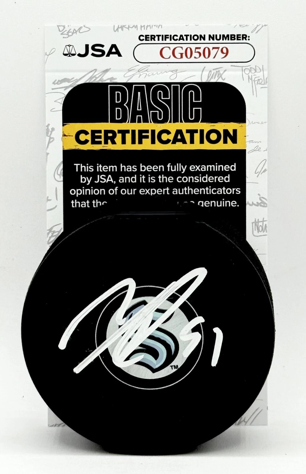 Shane Wright signed Seattle Kraken Logo Puck autographed JSA