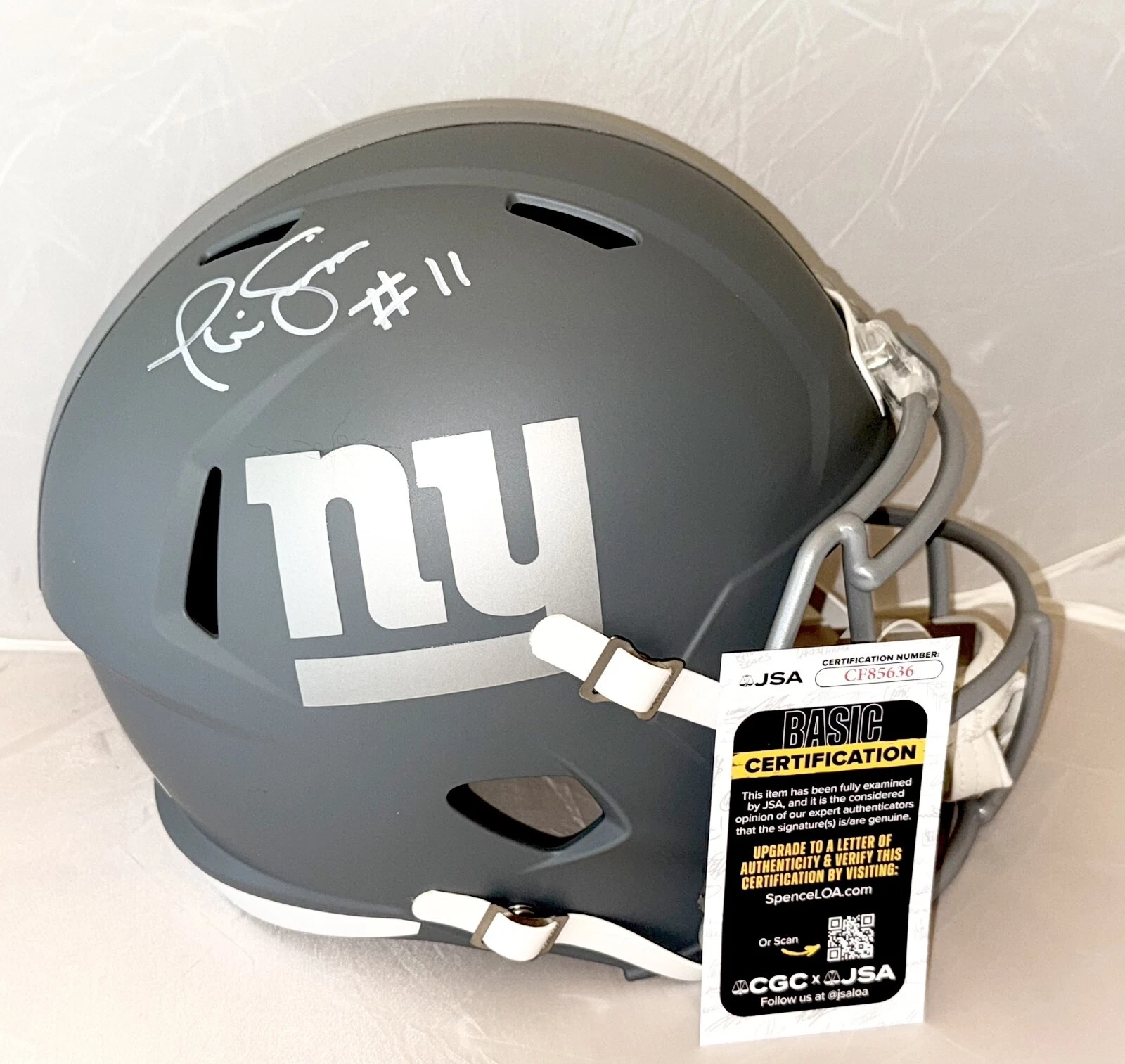 Phil Simms signed New York Giants Slate Full Size helmet autographed JSA