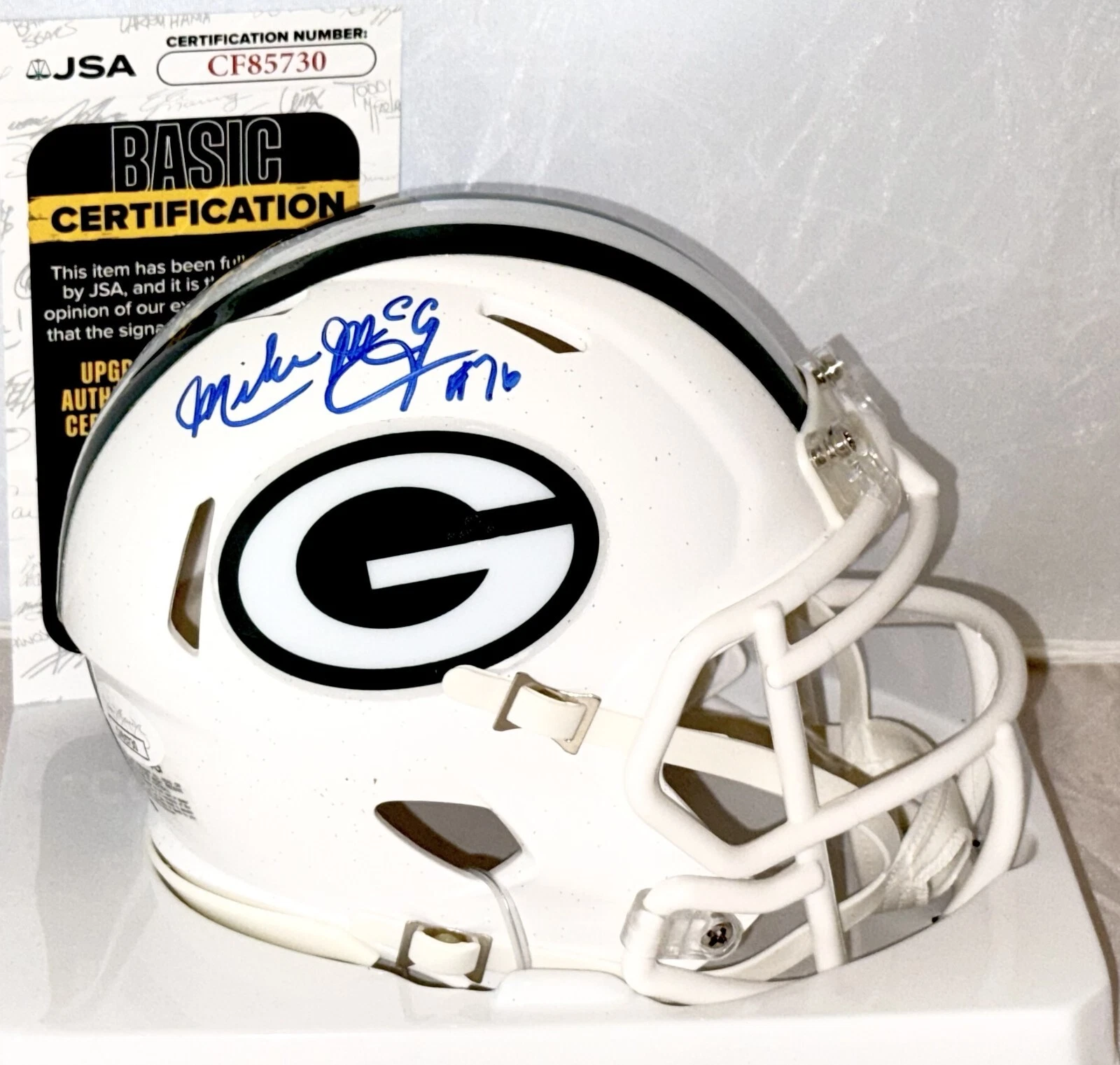 Mike McCoy signed Green Bay Packers Alt White mini helmet autographed JSA