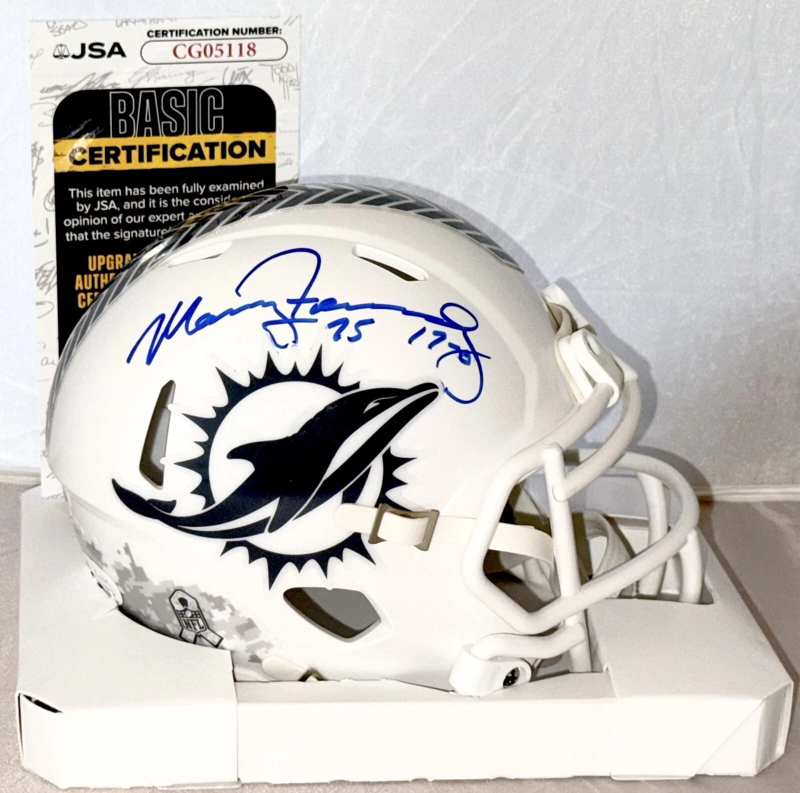 Manny Fernandez signed Miami Dolphins Salute To Service mini helmet JSA