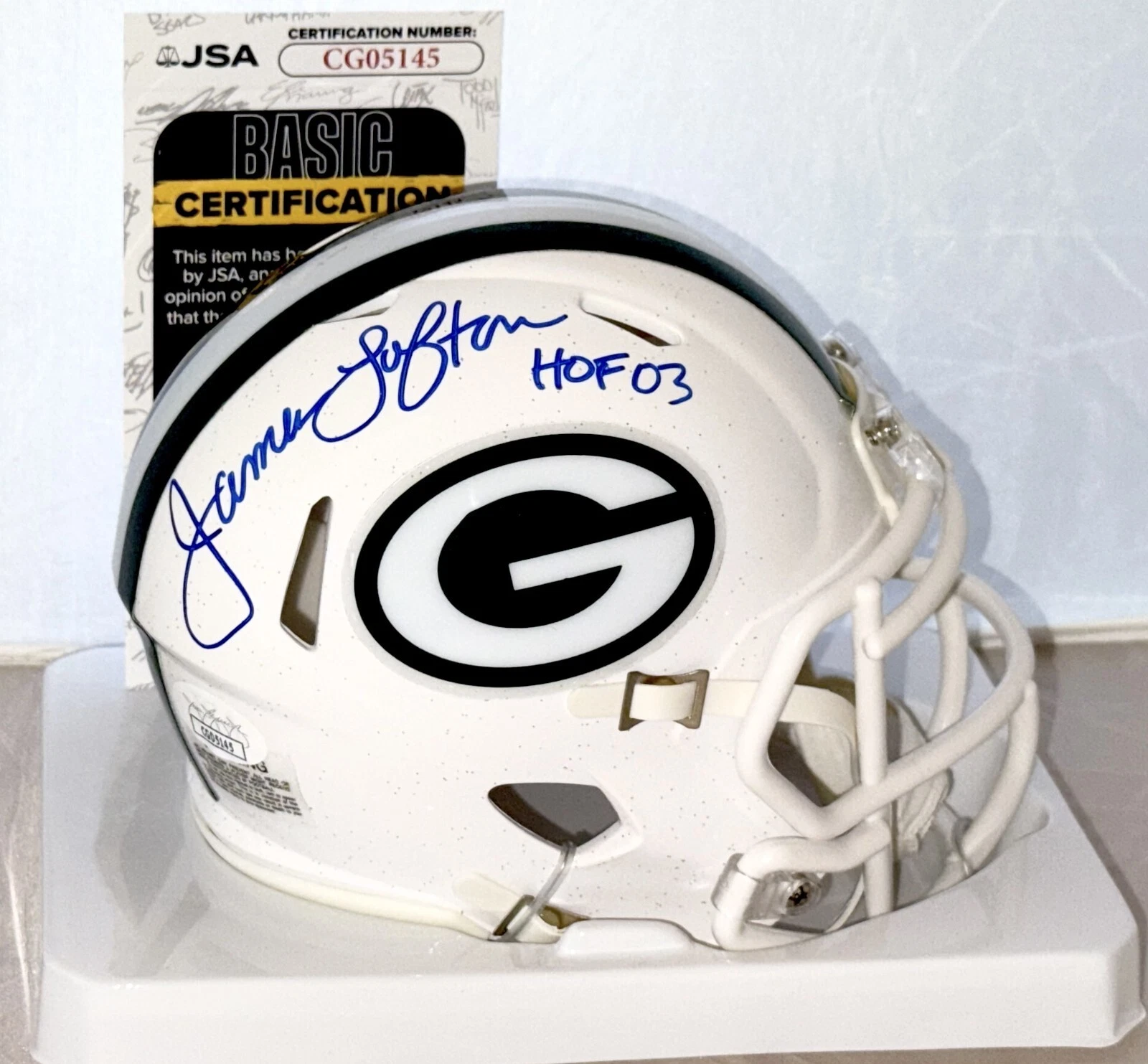 James Lofton signed Green Bay Packers Alt White mini helmet W/ HOF Inscrip JSA
