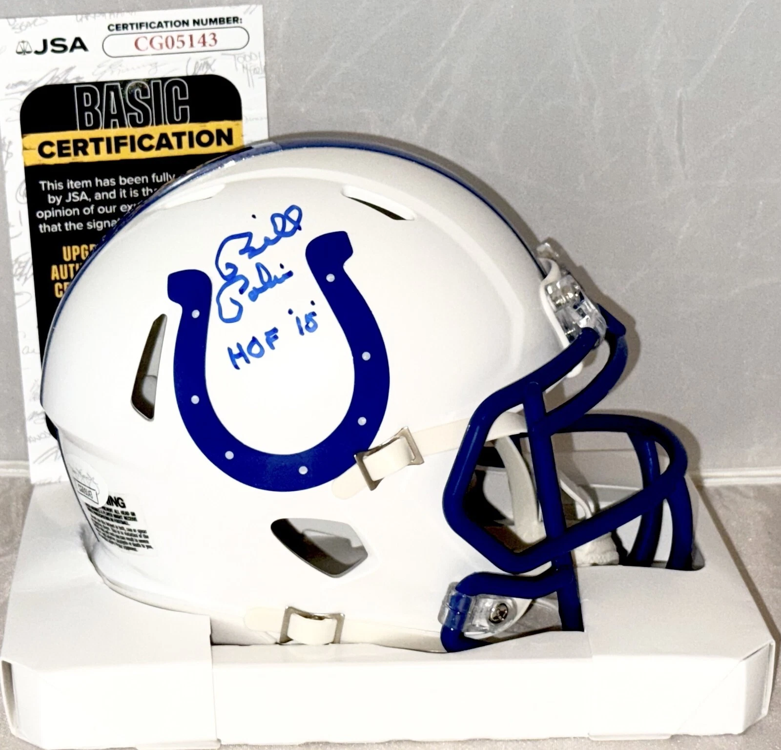 Bill Polian signed Indianapolis Colts Throwback mini helmet W/ HOF Inscrip. JSA
