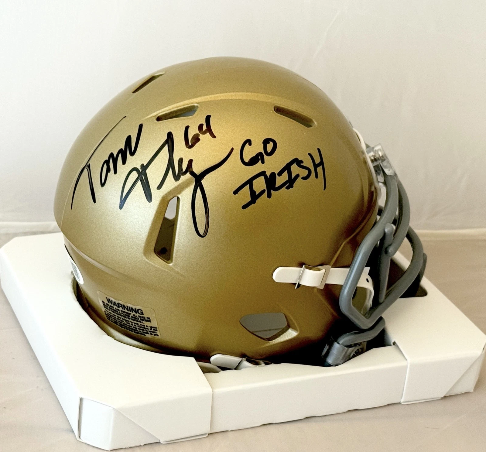 Tom Thayer signed Notre Dame Fighting Irish mini helmet W/ Inscrip JSA Witnessed