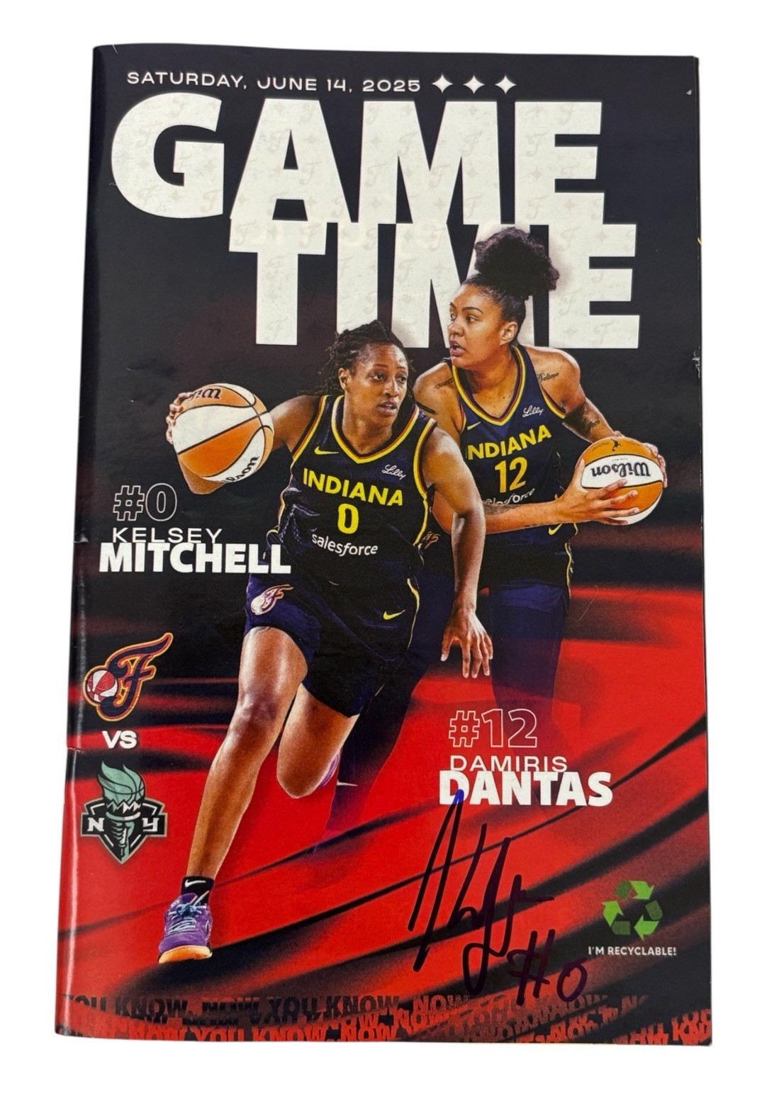 Kelsey Mitchell Signed Indiana Fever Game Time Program 6/14/2025 Auto 22 Points