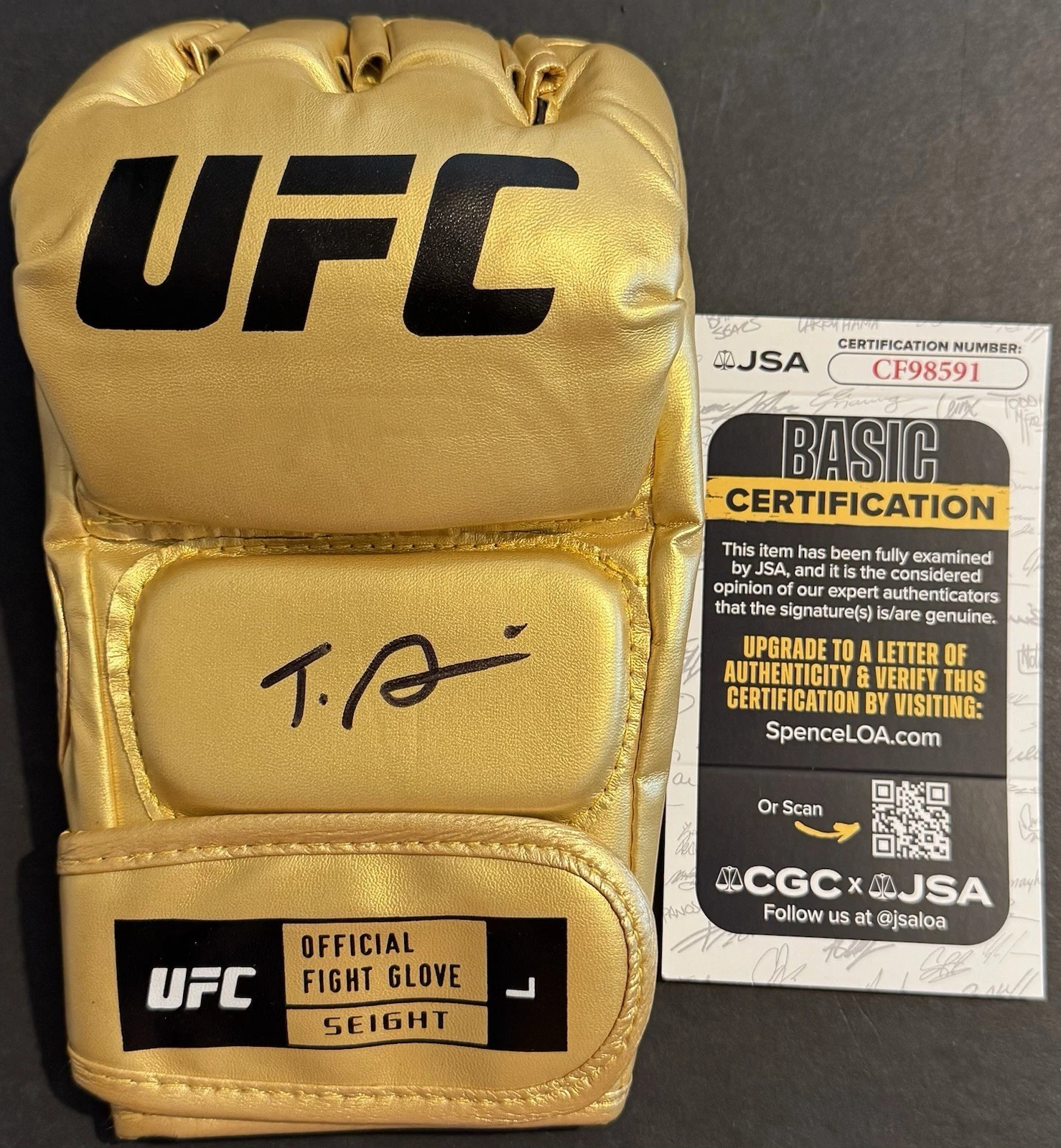 Tom Aspinall Signed Autographed Gold UFC Fight Glove JSA Coa Heavyweight Champ