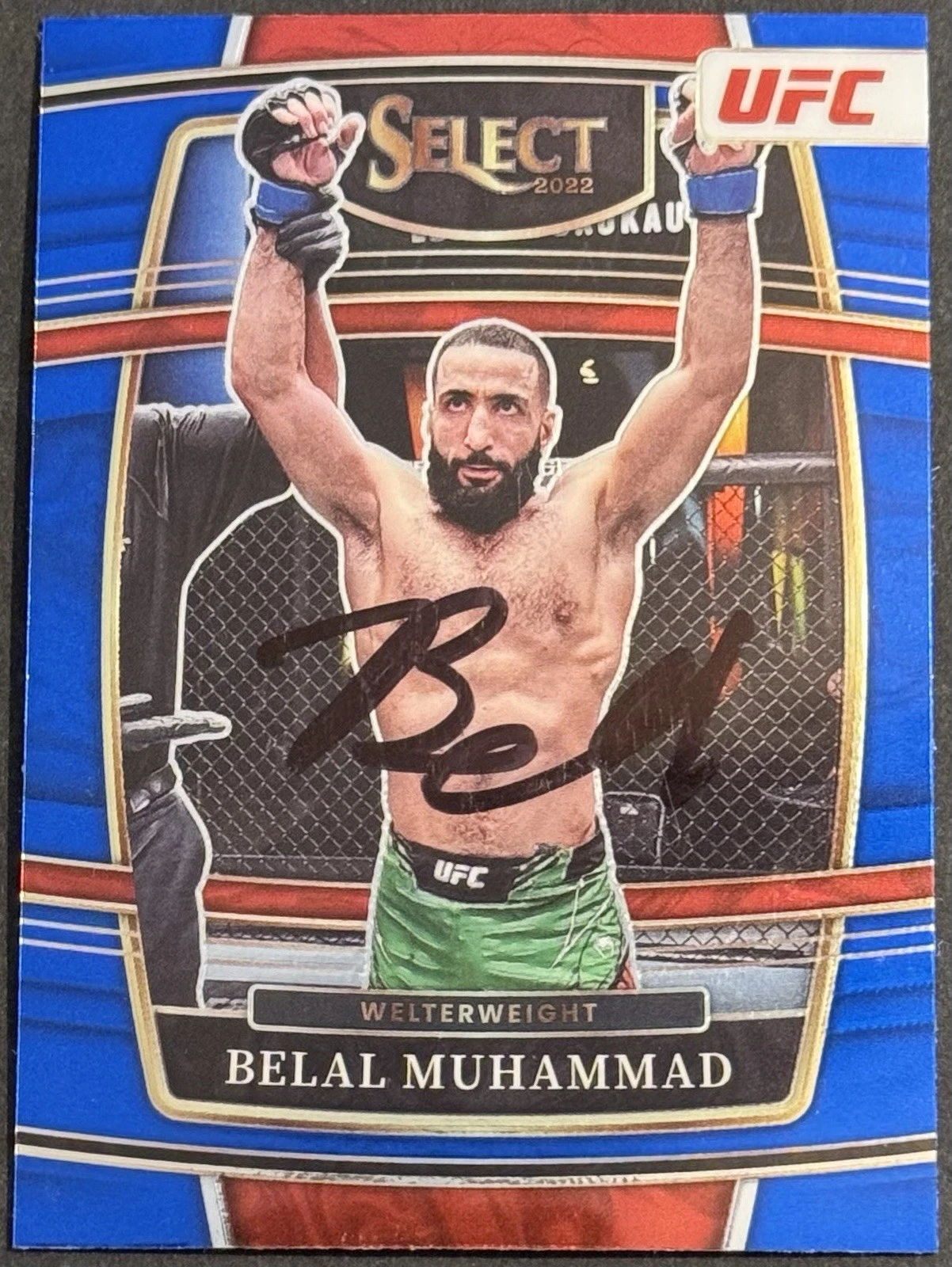Belal Muhammad Signed 2022 Panini Select Blue UFC Card BAS Beckett COA