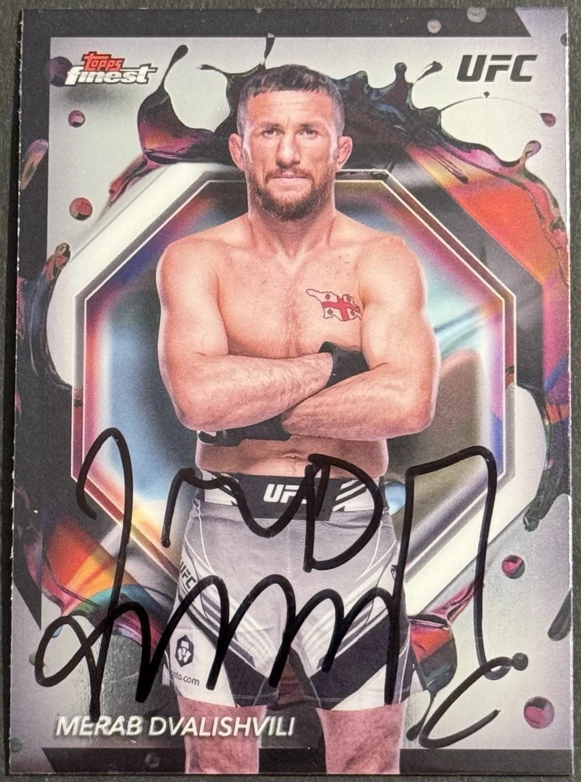 Merab Dvalishvili Signed 2024 Topps Finest Rare  Base UFC Card BAS Beckett