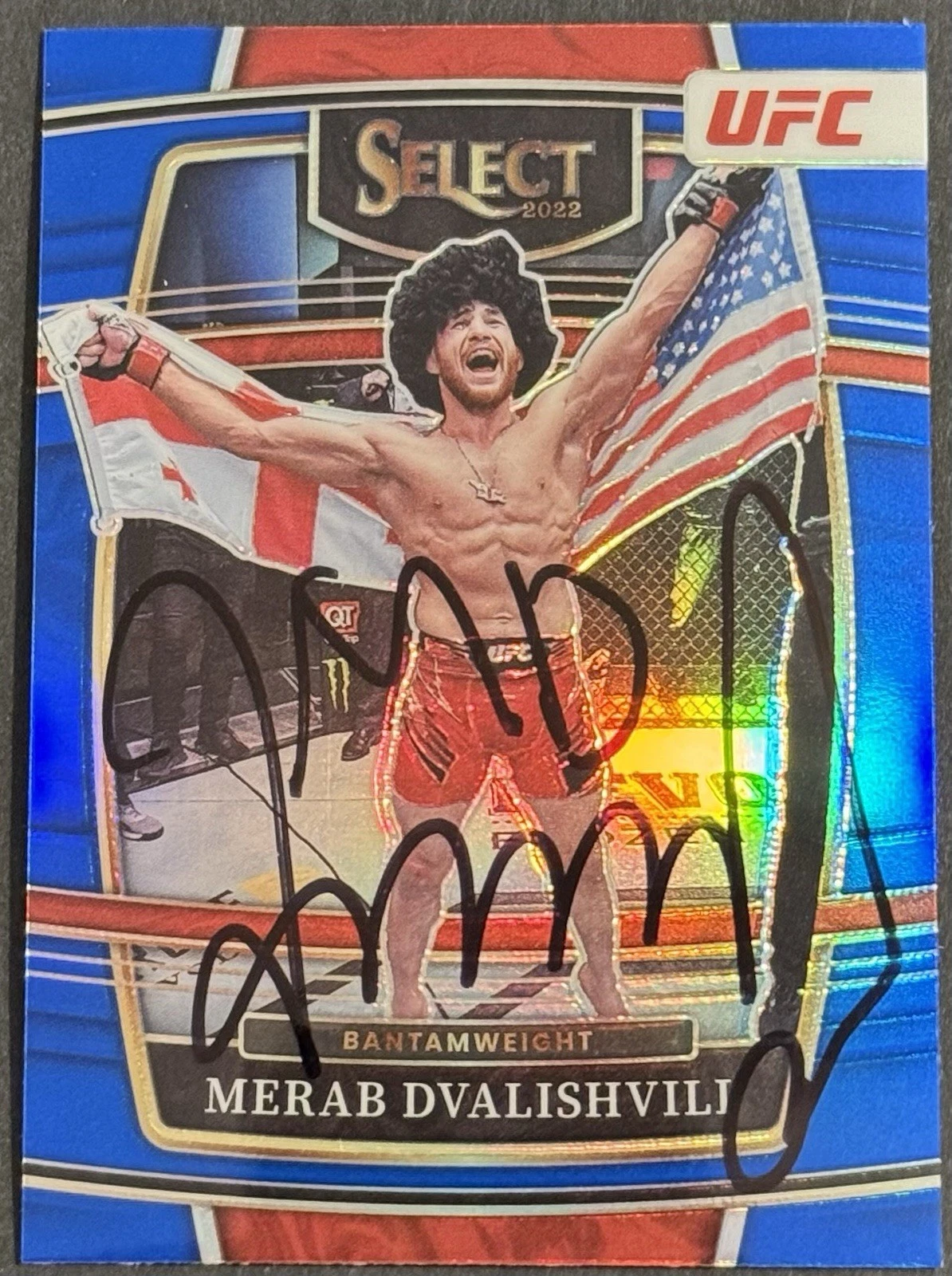 Merab Dvalishvili Signed 2022 Panini Select Blue Base UFC Card BAS Beckett