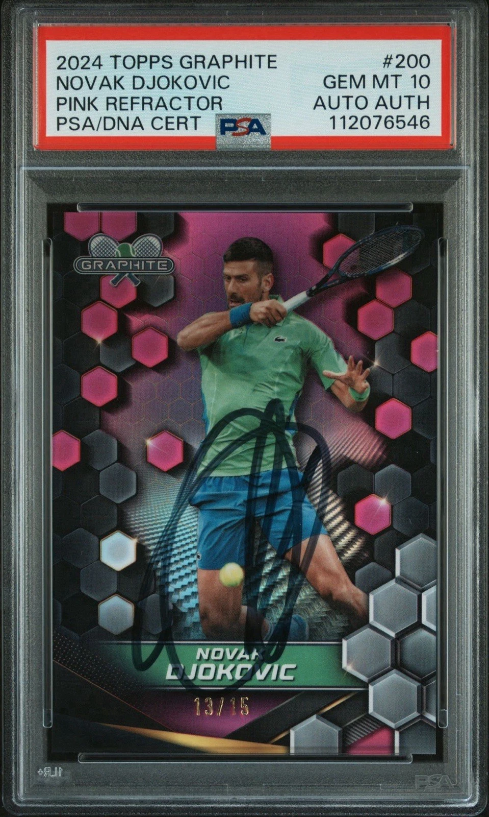 2024 Topps Graphite #200 Novak Djokovic Pink Refractor /15 AUTO PSA GEM MINT 10