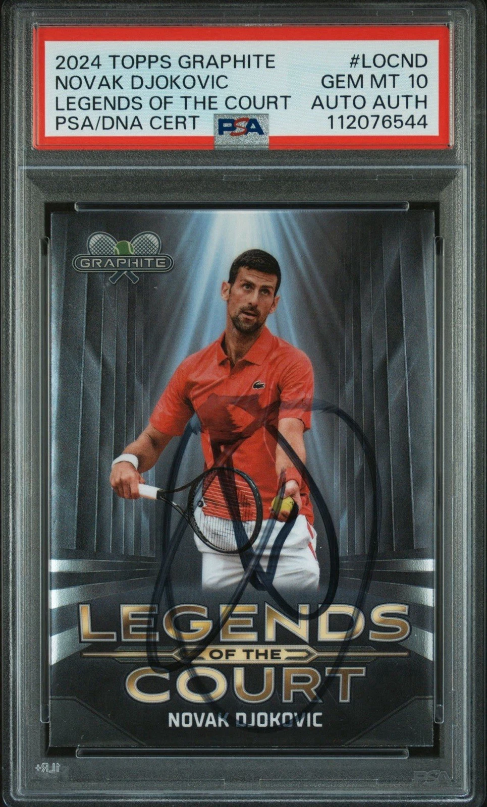 2024 Topps Graphite Novak Djokovic Legends Of The Court Card AUTO PSA GEM MT 10