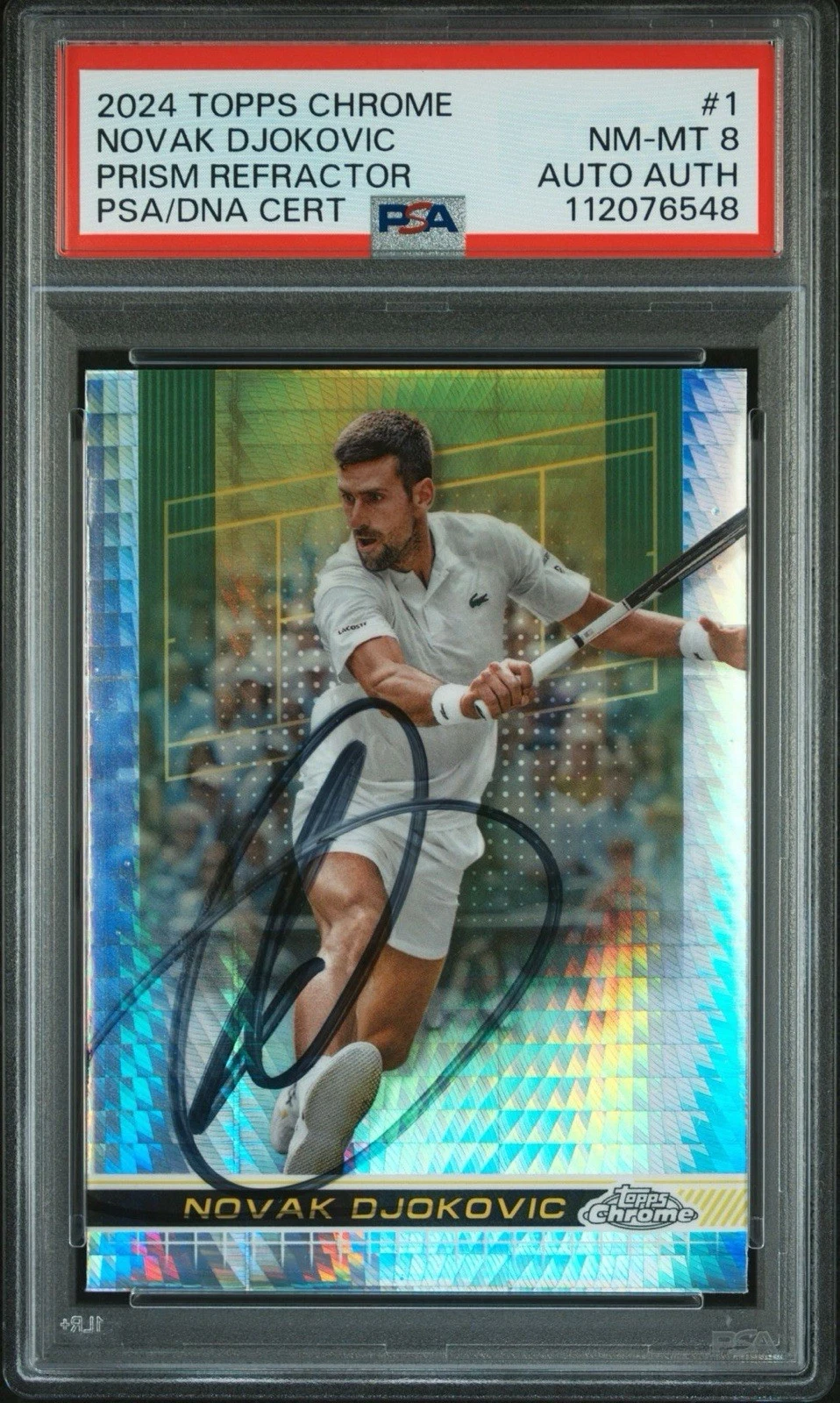 2024 Topps Chrome Tennis #1 Novak Djokovic Prism Refractor AUTO PSA NM-MT 8