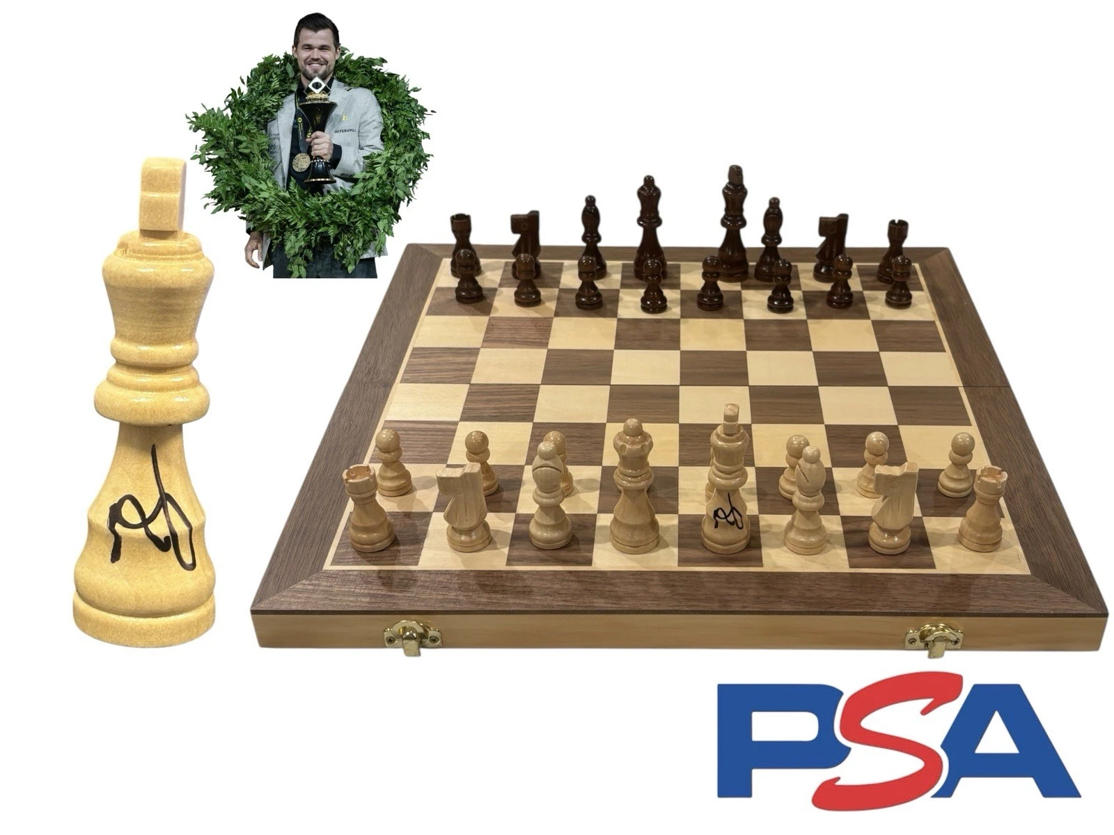 Magnus Carlsen Signed King Chess Piece Grandmaster Chess World Champion PSA AUTO