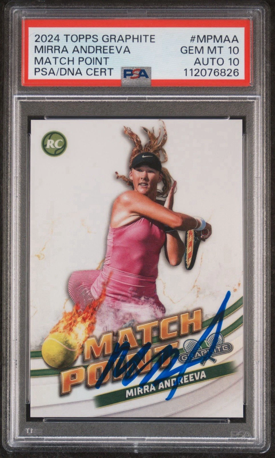 2024 Topps Graphite Mirra Andreeva Match Point Rookie Case Hit Auto PSA 10/10 RC
