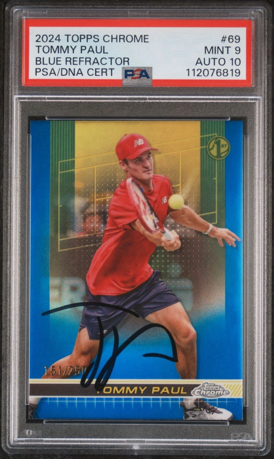 2024 Topps Chrome #69 Tommy Paul Signed 1st Blue Ref Auto /250 PSA MINT 9/GEM 10